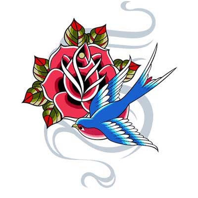 Swallow Rose Design Water Transfer Temporary Tattoo(fake Tattoo) Stickers NO.11598